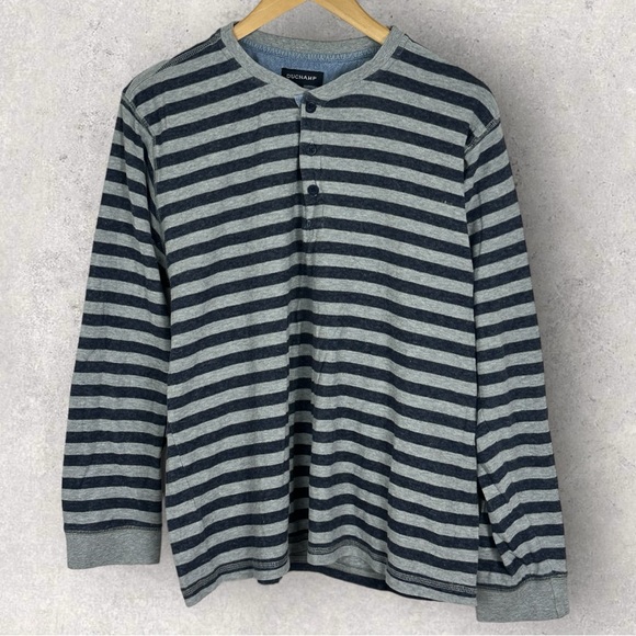 Duchamp Other - Duchamp London Grey Blue Striped Long Sleeve Henley Shirt Mens Size Large Casual